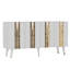 Console moderne, blanc et or, panneau de particules recouvert de mélamine à 100%, épaisseur: 0,7 pouce | Conception élégante à rayures, parfaite pour le salon et le vestibule, style glamour-2026992933