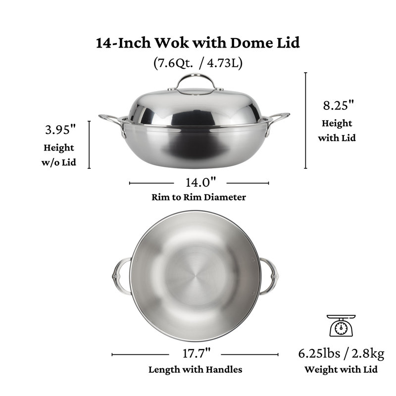 Probond® Luxe 14" Professional Clad Stainless Steel Wok With Dome Lid