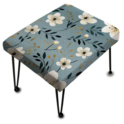 Minimalist Beauty Floral Pattern In Ivory I - Floral Rectangle Ottoman