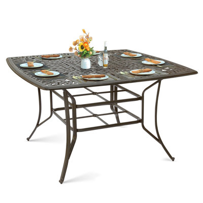 Patio High Bar Dining Table For 8 Person, All Weather Cast Aluminum 64" Large Square High Top Dining Table With 2.2" Umbrella Hole, Patio Bar Height Table For Garden Deck Backyard, Dark Bronze