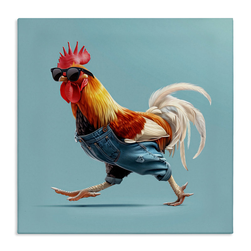 Toile de coq avec lunettes de soleil, conception de Jim Baldwin, H 17 po x l 17 po