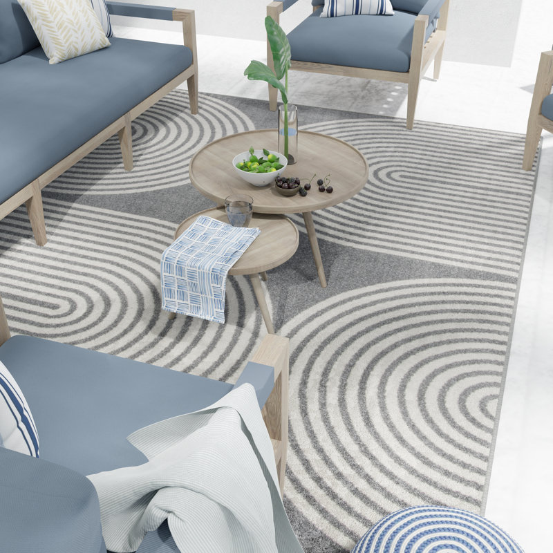 Tapis intérieur / extérieur gris en polypropylène touffeté à la machine Barraco, Rectangle 9 pi 10 po x 12 pi 10 po