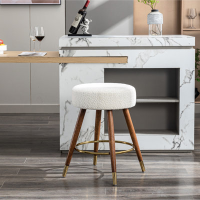 360° Swivel Mid-century White Upholstered Counter Height Boucle Stool