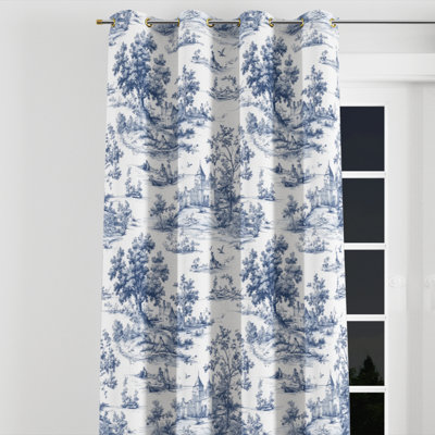 Rideaux de fenêtre French Country - Rideau à œillets en toile bleu classique - 1 panneau