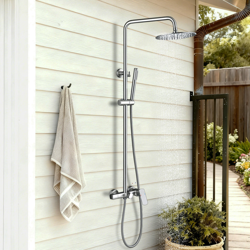 Système de douche mural complet à 3 fonctions avec barre coulissante et bec de baignoire 47 po H 47 po, Nickel brossé