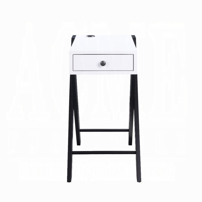 Geonaa Transitional Rectangular Accent Table with USB Power Dock and X-Shape Leg, White