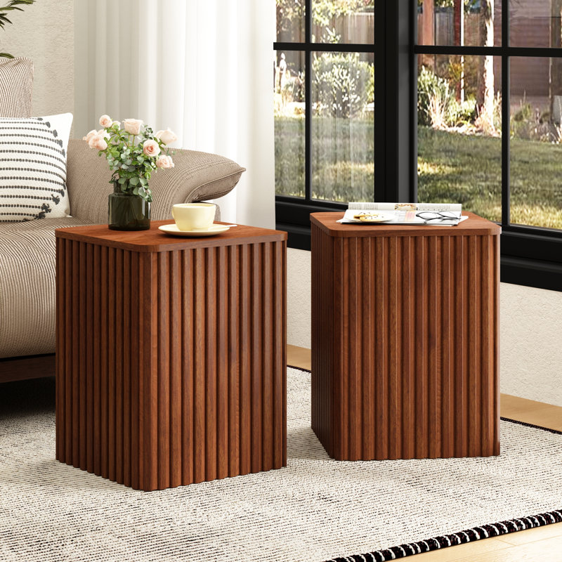  20.5''Tall Fluted End Table Set of 2 with Storage Quick Assembly, Brown