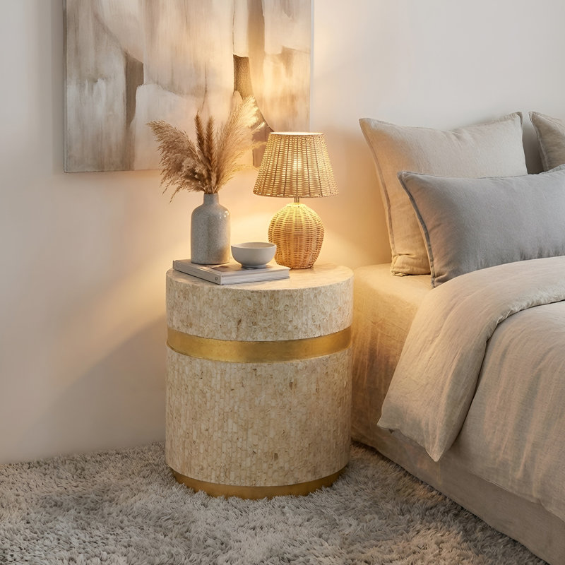 Table d'appoint en nacre avec base, Plateau doré / base dorée