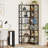 79.53" Tall 7-Tier Large Corner Bookshelf,Grey Wood & Metal Tall Storage Bookcase For Living Room Home Office-122821234