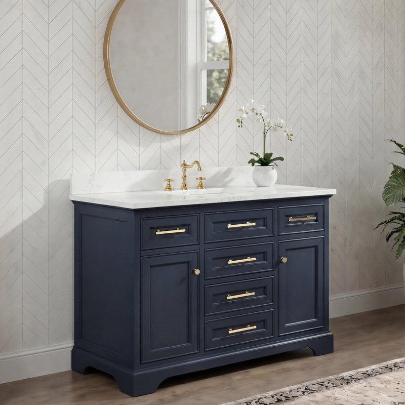 Thompson 48" W Single Vanity, Indigo Blue/Brushed Gold