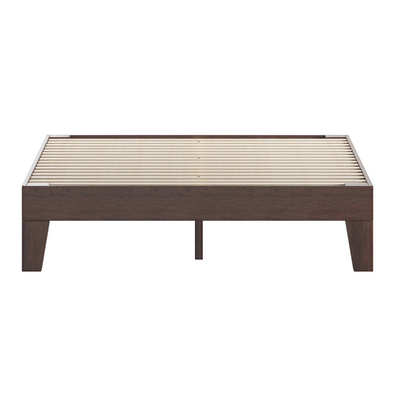 Walnut Twin Wood Platform Bed Frame with Slats