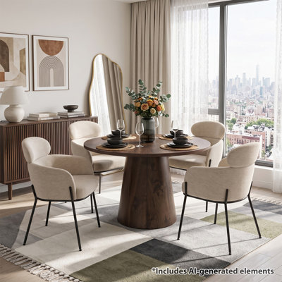 Ensemble de table de salle à manger extensible ronde à ovale avec fauteuils rembourrés