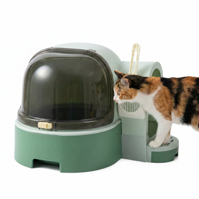 Enclosed waste receptacle for felines.