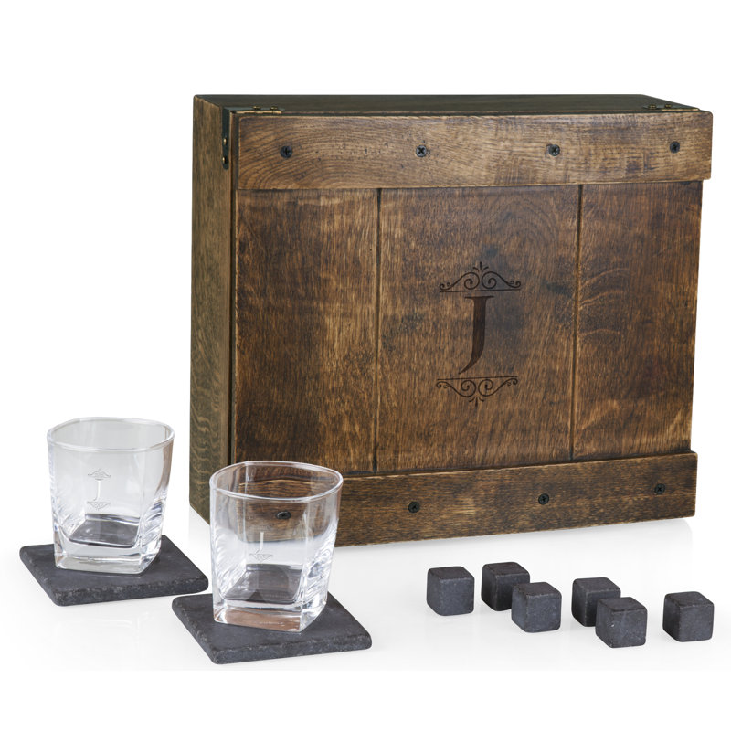 Monogram Whiskey Oak Box, ensemble de 2 verres à whisky et pierres Espen, J