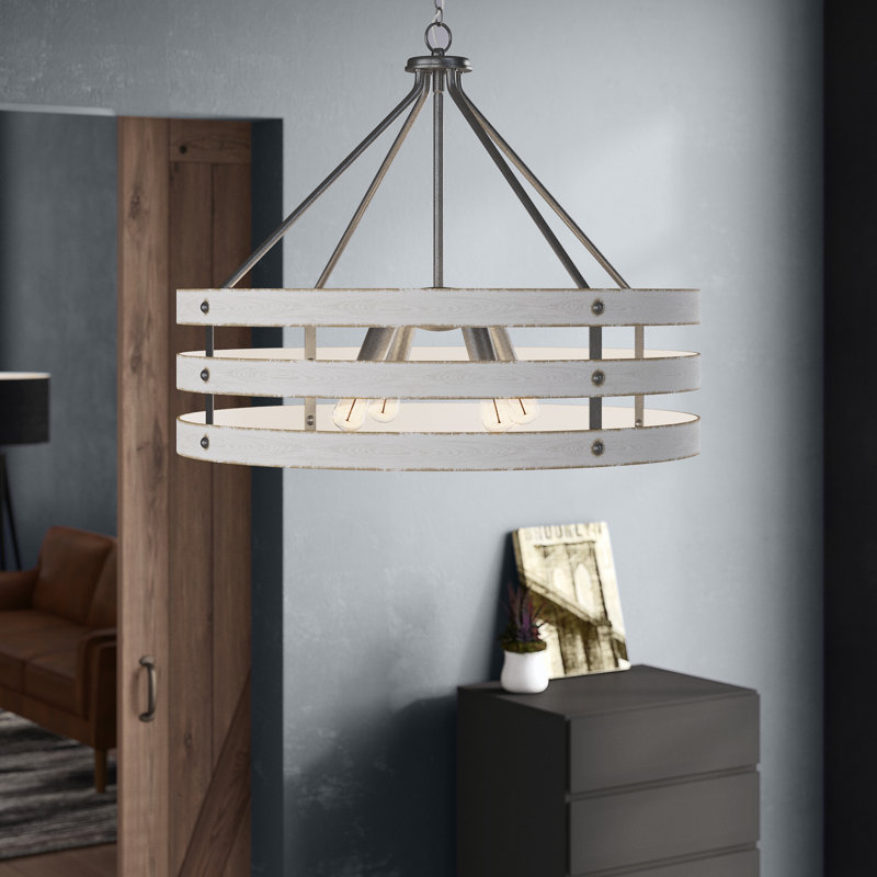 Kingsley 5 - Light Dimmable Drum Chandelier, Antique White, Galvanized