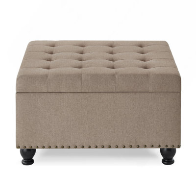 Large Square Wooden Legs Storage Ottoman