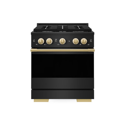 ZLINE Autograph 30 in. 4.2 cu. ft. Marino Dual Fuel Range in Black Stainless Steel & Gold Accents