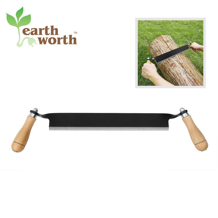 Pure Garden Straight Draw Shaver with Wood Grip Handles and Blade Cover  Debarking Tool by Earth Worth