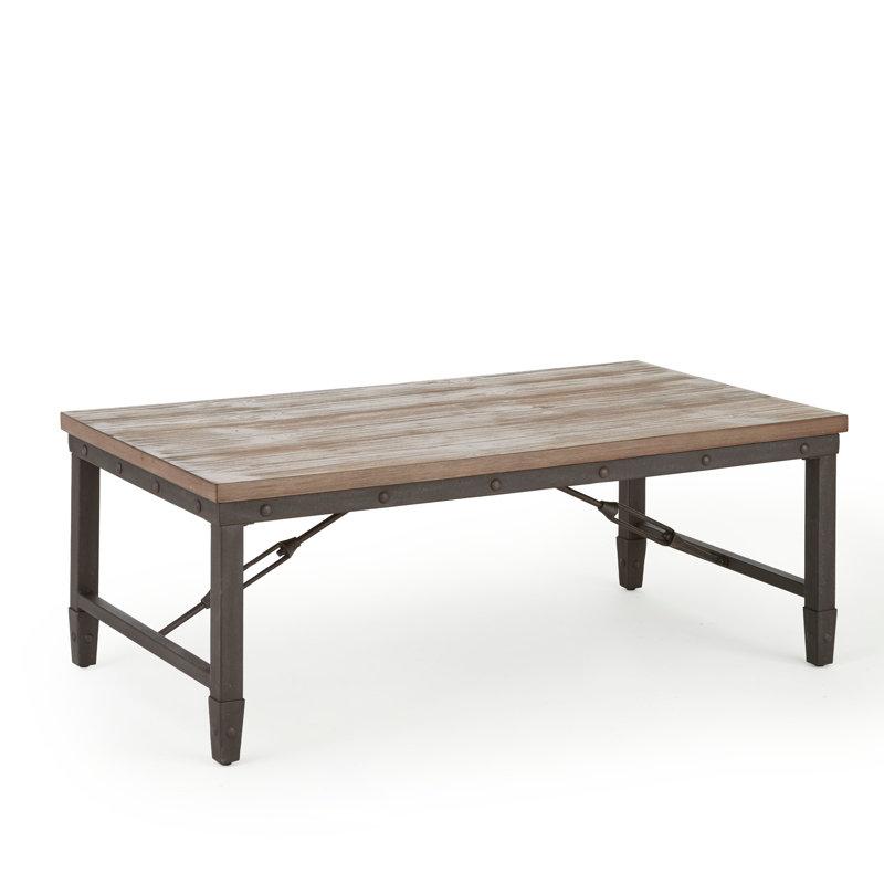 Table basse de style rétro - Finition tabac antique chaud, base en métal de fer - charme rustique et détails de rivet