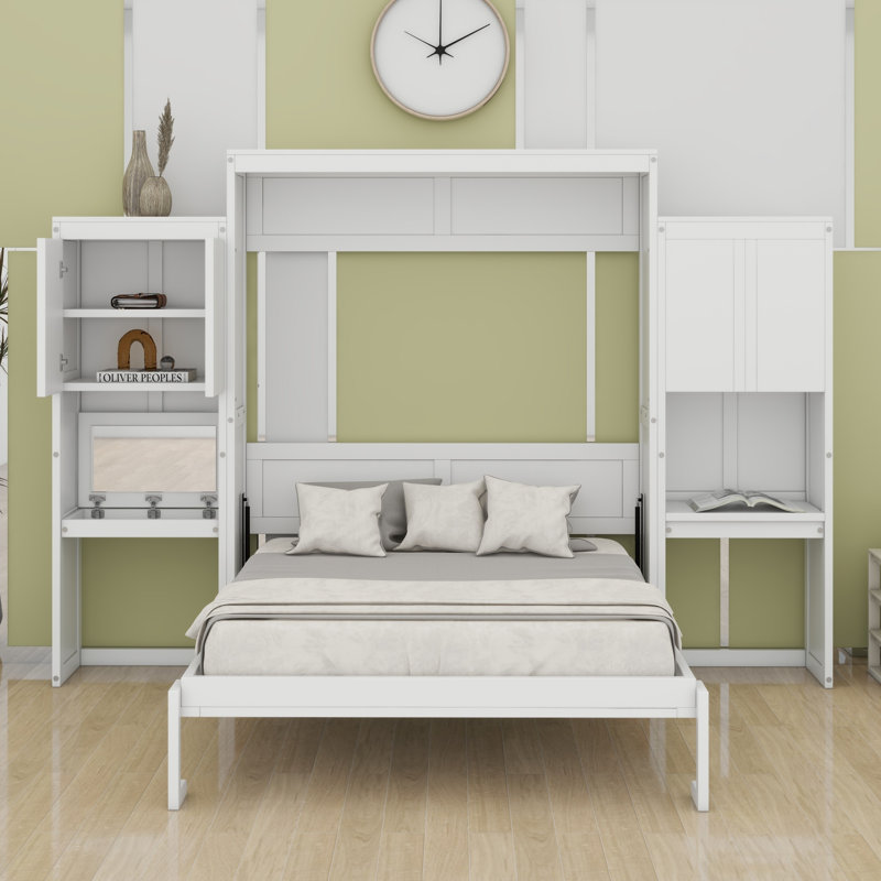 Murphy Bed With Desk, Vanity And Cabinets, White