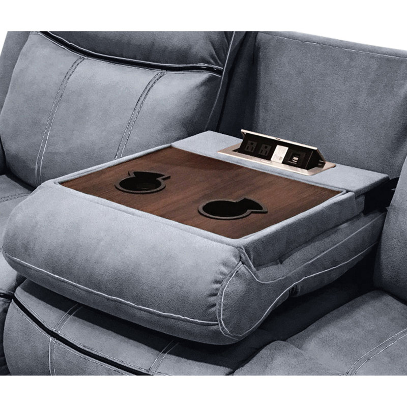 Fauteuil inclinable confortable en velours avec tiroir de rangement et table inclinable grise - 3 sièges, et relaxant, stable, fabrication touffetée élégante, apaisante