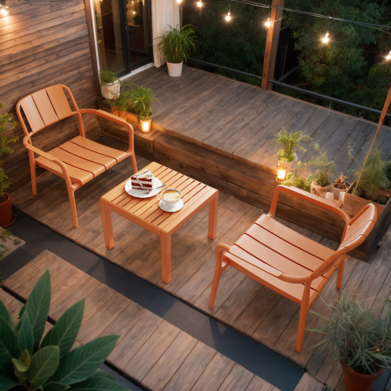 Ensemble de 3 tables basses colorées en PP pour l'intérieur et l'extérieur 19,68 po, Brun abricot