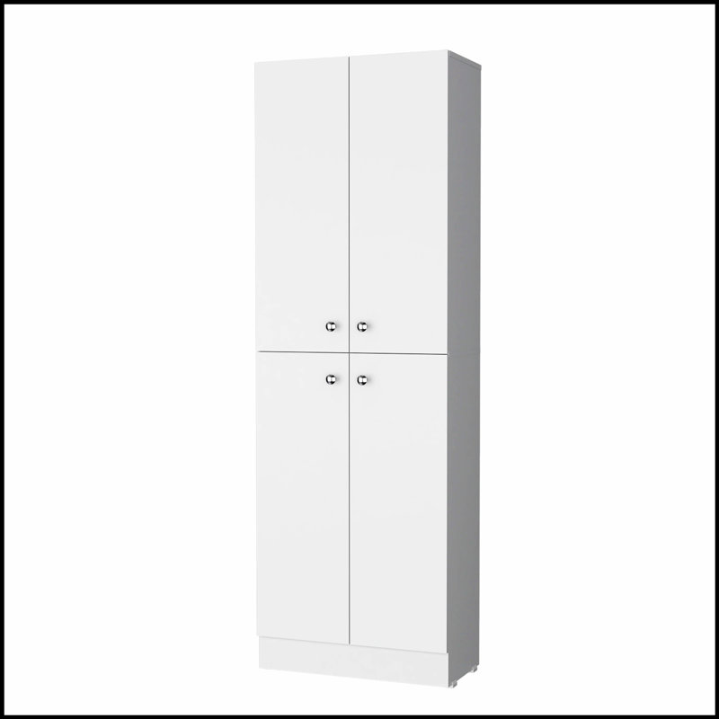 Garde-manger avec 4 portes et 5 tablettes cachées, parfait pour un rangement de cuisine organisé et élégant, Blanc