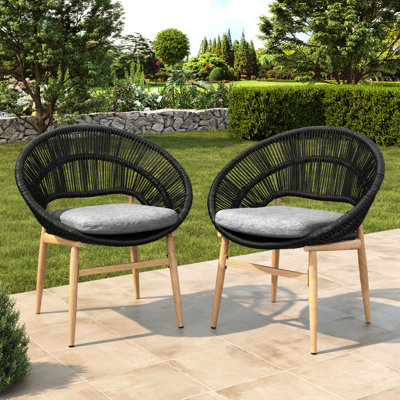 Chaise de salle à manger d'extérieur pour 2 personnes, conception gris foncé, pieds, structure, coussin à séchage rapide pour chaises de détente sur le toit, stable, pour patio