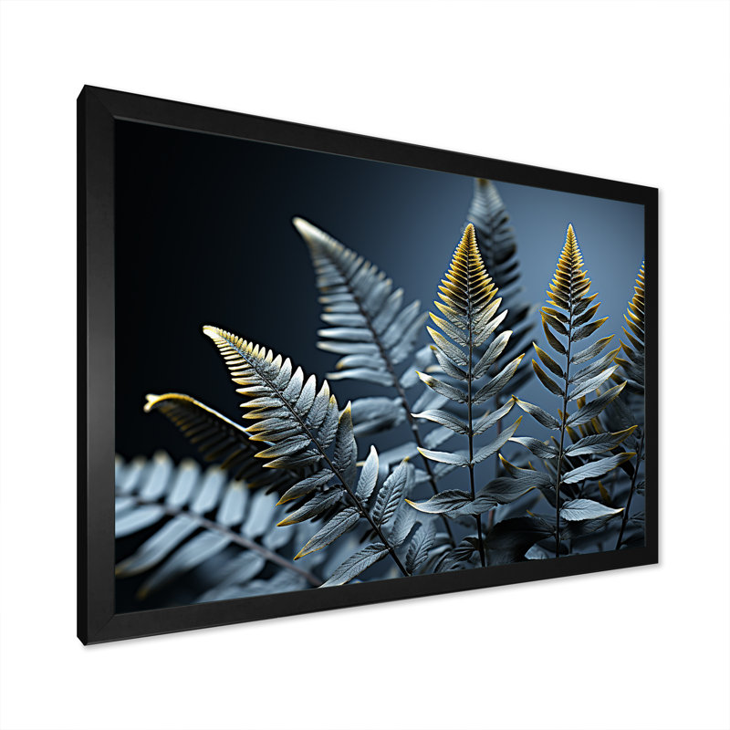 Fougère fougère en vert I sur toile, Cadre photo noir simple, H 34 po x l 44 po x P 1,5 po