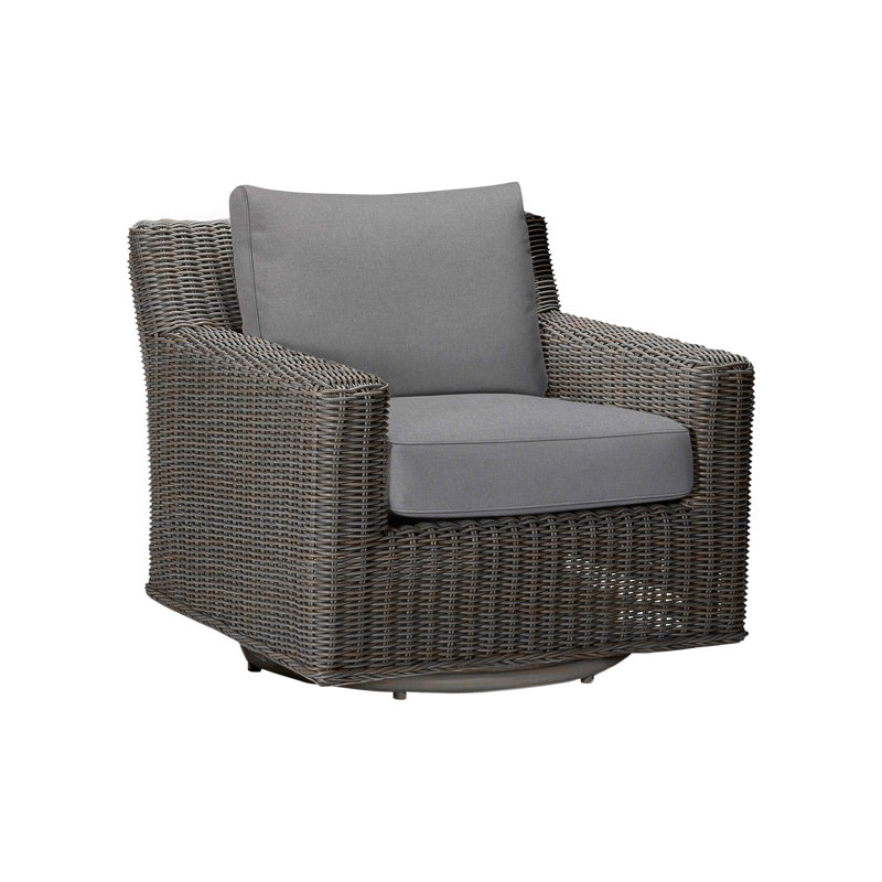 Rustic Swivel Patio Chair with Cushions, Verona Mist, Black Walnut, Welt
