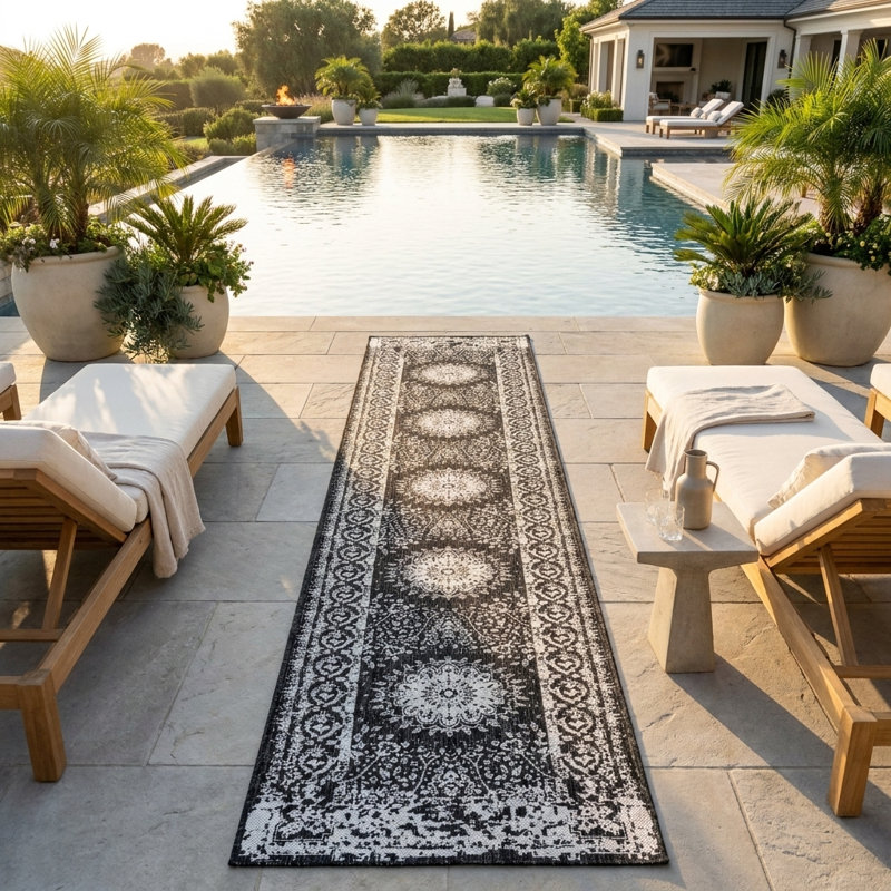 Tapis intérieur / extérieur Ornate Lamotte, Runner 2'7" x 12'
