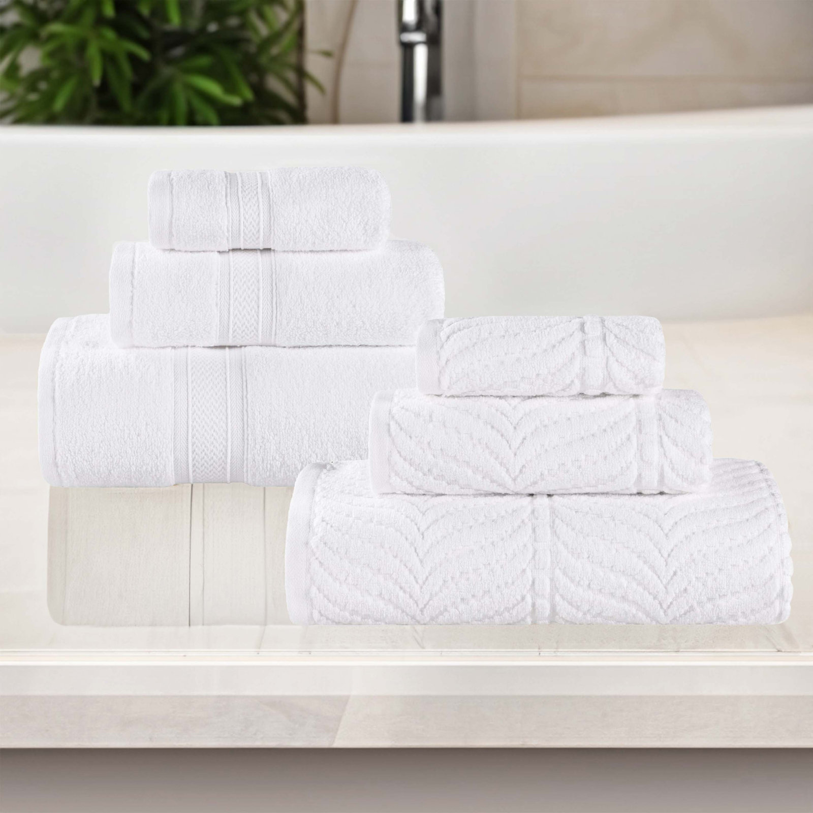 Amaretto 6-Piece Chevron Cotton Towel Set, White