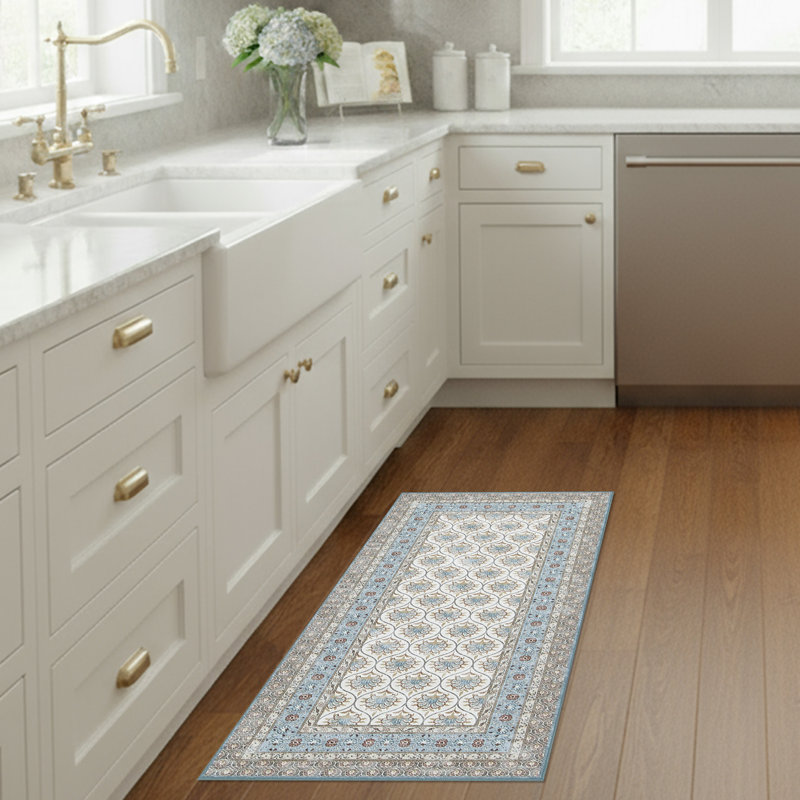 Laura Ashley Amelia Imagine Printed Chenille Machine Washable Rugs, Blue, 2' x 4'