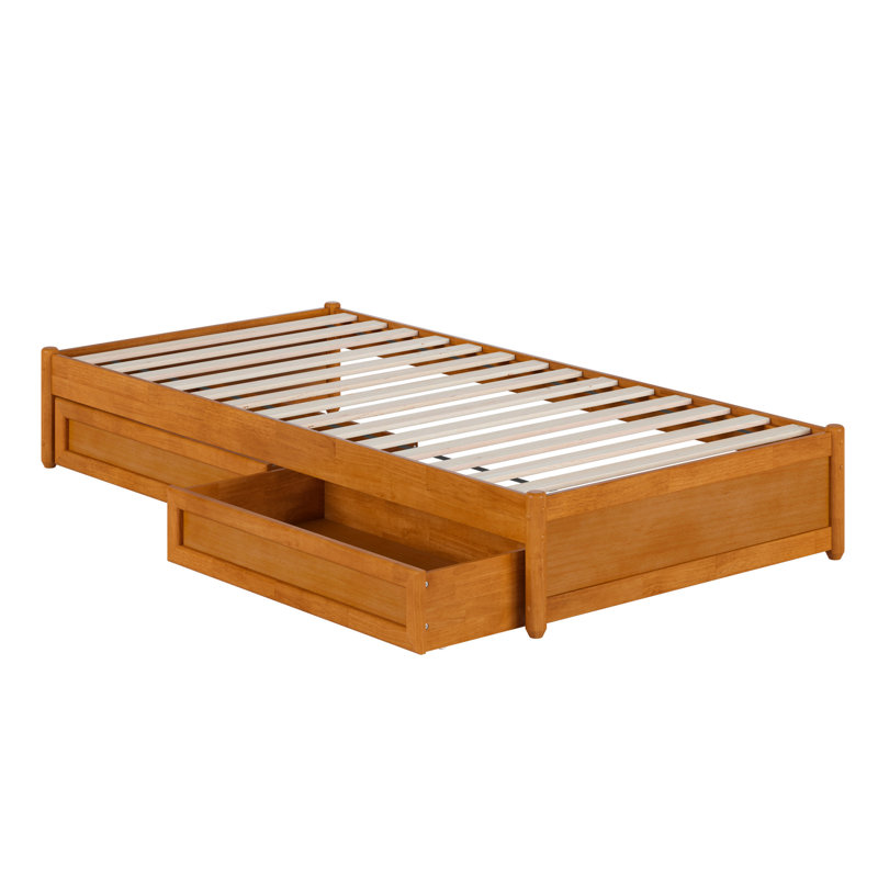 Lit avec rangement Lamariah, Très grand simple, Caramel clair