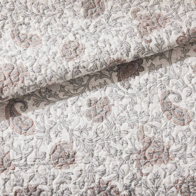 Ensemble de courtepointe en percale de coton 6 pièces avec coussins Blush King / Cal King, King Quilt + 5 Additional Pieces