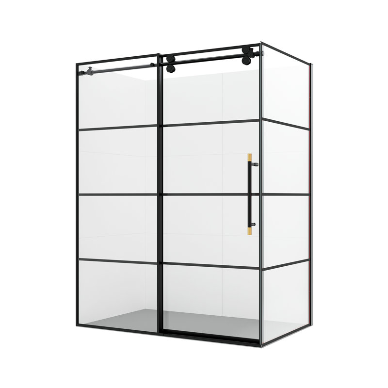 Losar 60" Matte Black Sliding Shower Enclosure with Tempered Glass