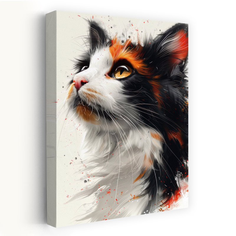 «Vibrant Calico Cat Portrait», art mural contemporain, 18" H x 12" W