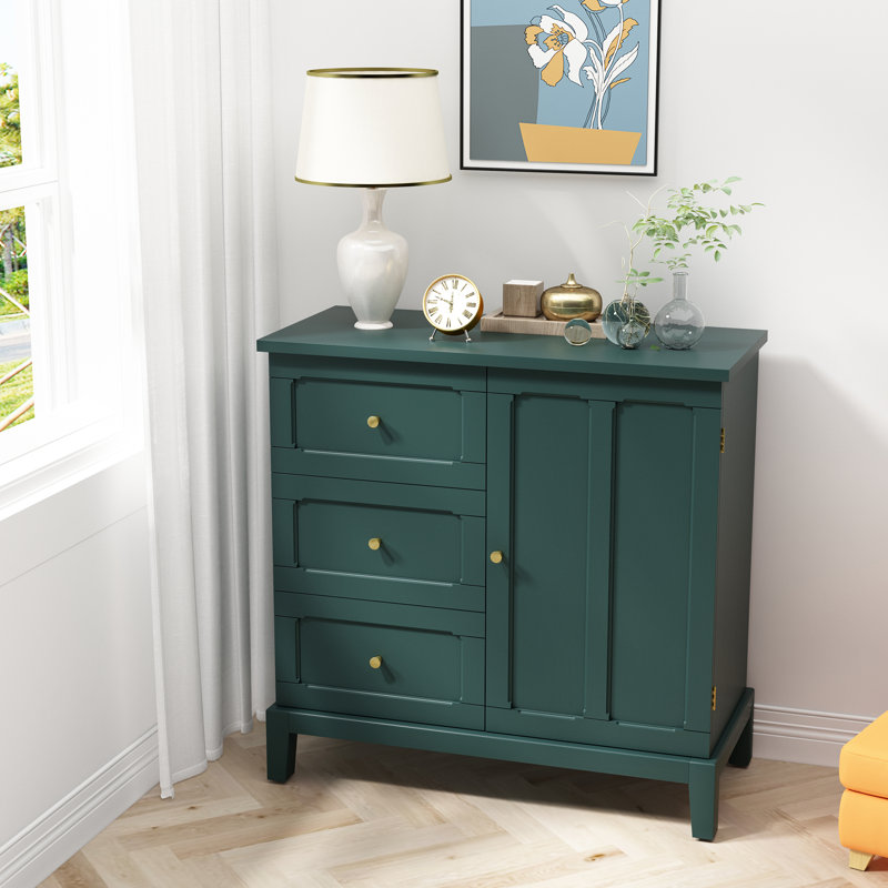 Cabinet with 3 Drawers, Wooden Sideboard for Living Room, Entryway, Bedroom, Green