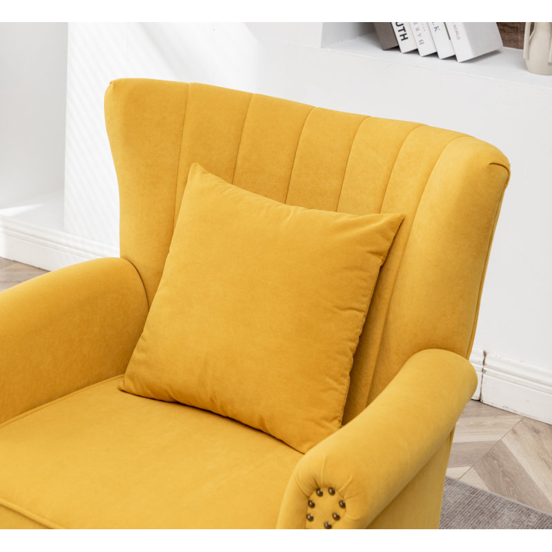 Johnathan 29'' Wide Velvet Wingback Chair, Yellow Velvet
