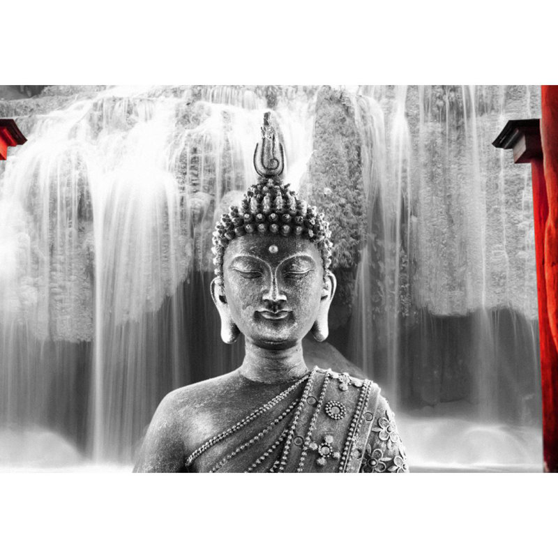 Buddha Smile - Print on Canvas, 80cm H x 120cm W x 1.3cm D, Yellow/Green