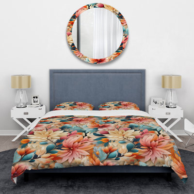 Ensemble de housse de couette éclectique beige et rose Poppies Expression II
