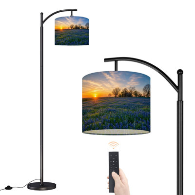 Lampe sur pied à arc avec abat-jour ajustable Texas Bluebonnet Field Sunrise Lampe sur pied 3 températures de couleur à intensité variable pour poteau haut avec interrupteur au pied pour la chambre à coucher