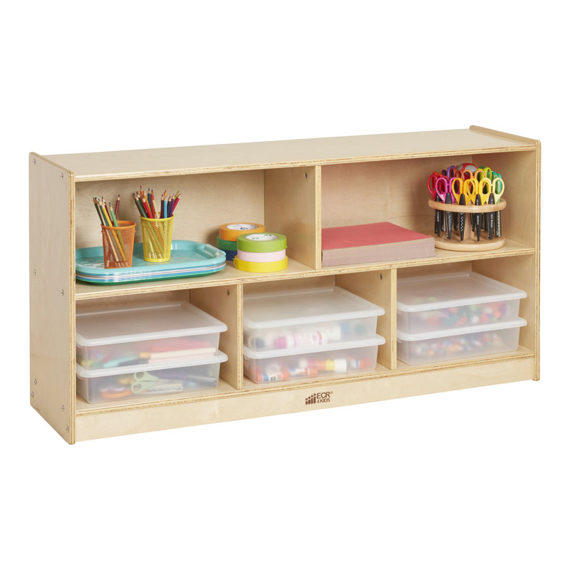 Natural Birch 5-Compartment Mobile Storage Cabinet with Casters