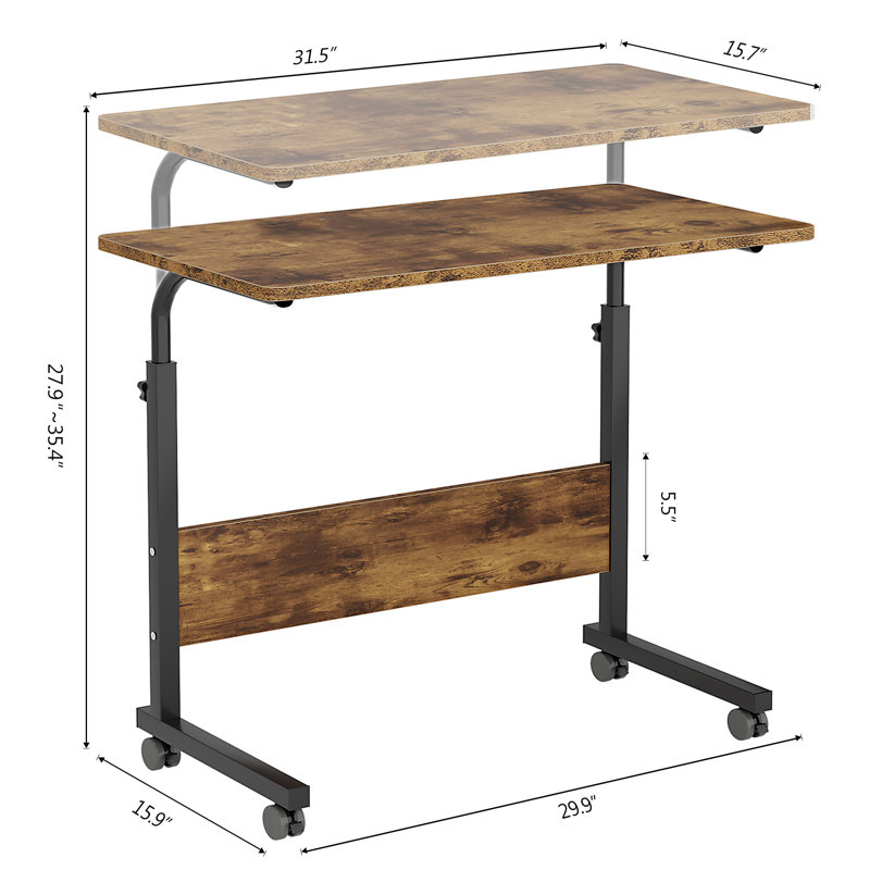 Chariot réglable pour ordinateur portable, H 35,4 po x l 31,5 po x P 15,7 po, Brun