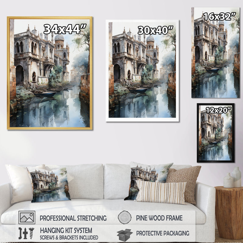 «Beige Canal Monochromatique Passage», impression d'art mural de paysages urbains, H 32 po x l 24 po x P 1 po