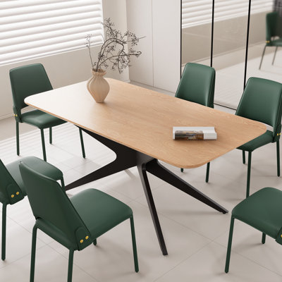 69.4" W 6-Person Rectangular Solid and Manufactured Wood Dining Table with Metal Legs