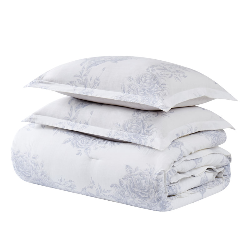 Toile Bouquet Comforter Set, King Comforter + 2 King Shams, Stonewash Floral