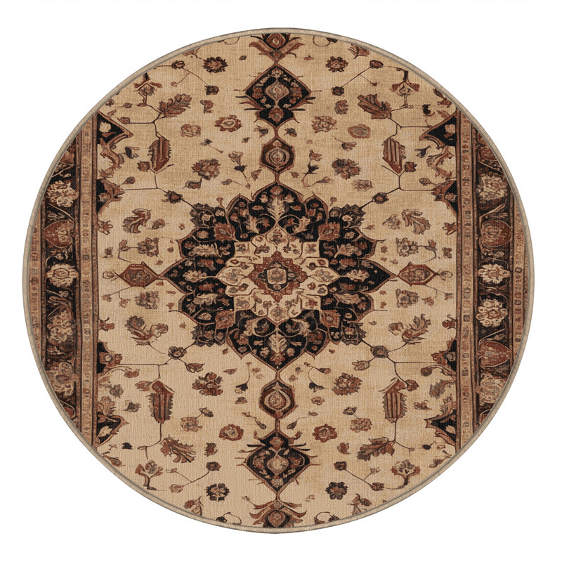 Tapis brun lavable à la machine, Rond 3 pi