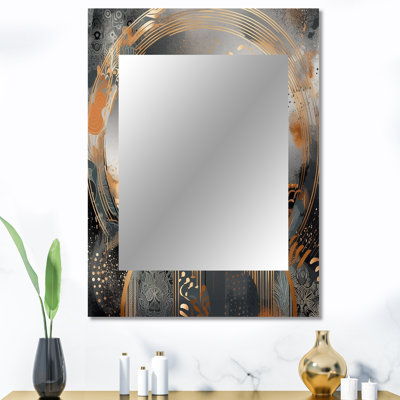 Or et gris, formes modernes, minimalisme IV - miroir décoratif de formes, grand miroir mural doré, impression d'art en métal
