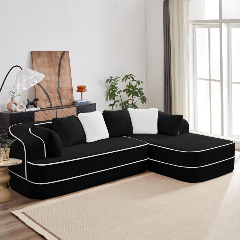 Tissu en peluche de 106 po sans assemblage avec méridienne en L, Ours en peluche noir, Orienté à droite